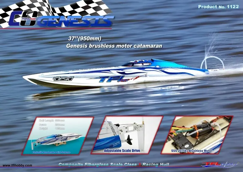 Genesis 1122 Catamaran Fiberglass Racing Boat W/ Twin Dual 3660 Brushless Motors Kv2726, Dual 120A Esc 1