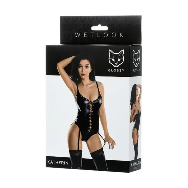 Glossy Wetlook Lace Up Bodysuit Katherin. 1