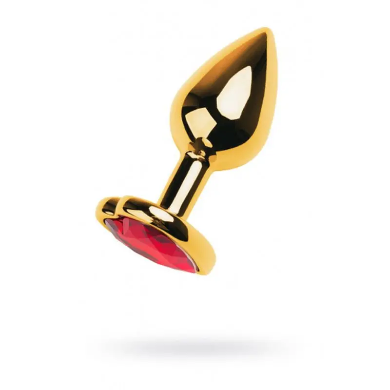 Gold Metal Anal Plug W Red Ruby Heart Crystal 1