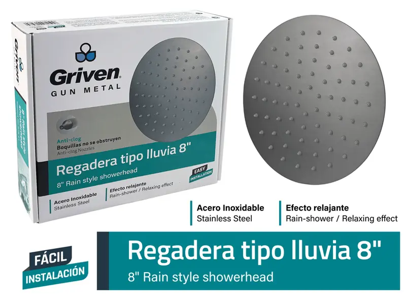 Griven Rain-Style Round 8 In. Shower Head  [Gv-Shqm8-R] 1