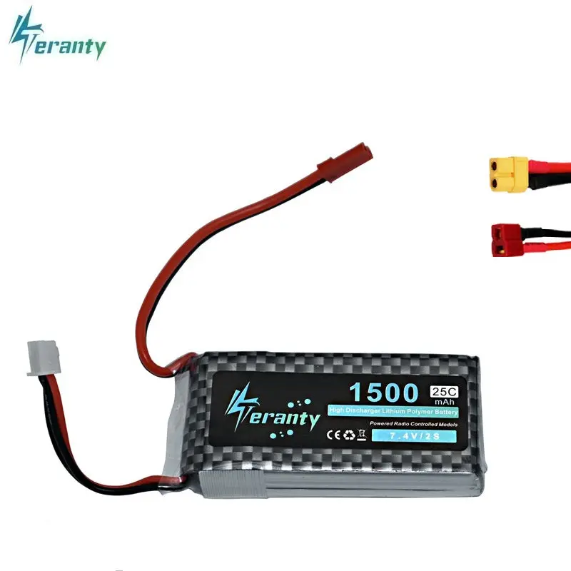 High Rate 7.4V 1500Mah Lipo Battery For Rc Helicopter Parts 2S Lithium Battery 7.4 V 25C Airplanes Battery With Jst/T/Xt60 Plug 1