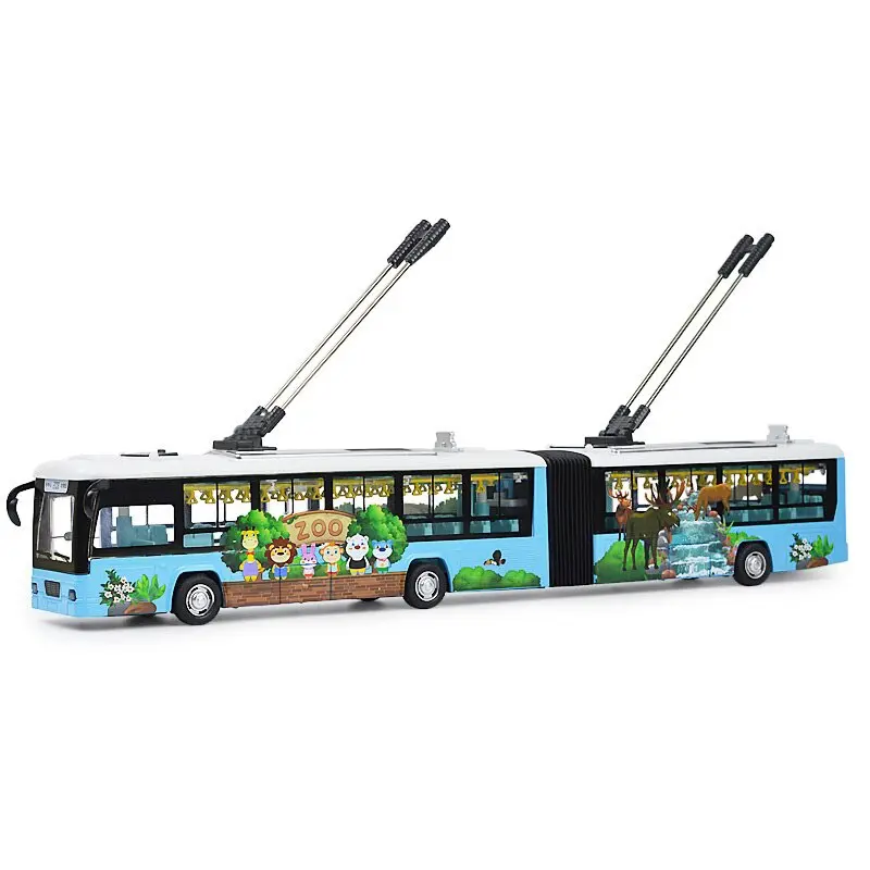 High Simulation City Trolleybus Double Bus,1:48 Alloy Pull Back Double Bus Model,Toy Cars 1