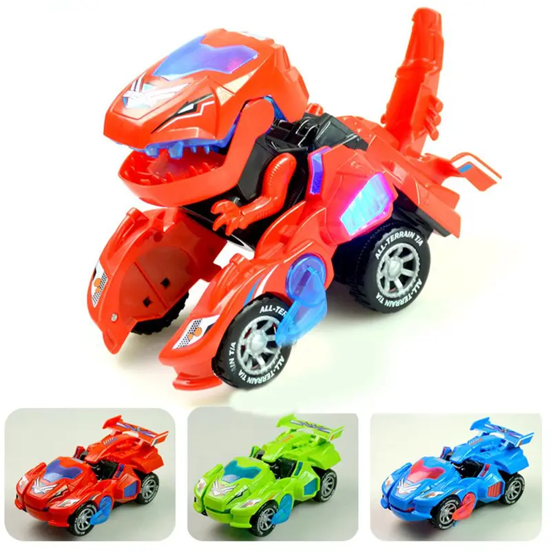 Hobbylane 3D Deform Dinosaur Electric Car Toy Universal Wheel Transformation Robot Car Vehicle With Light Random Color 1