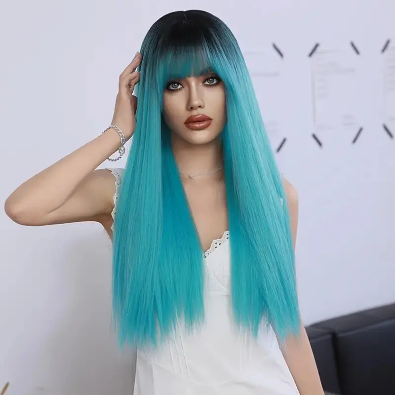 Hot Gradient Blue Wig With Dark Roots. 1