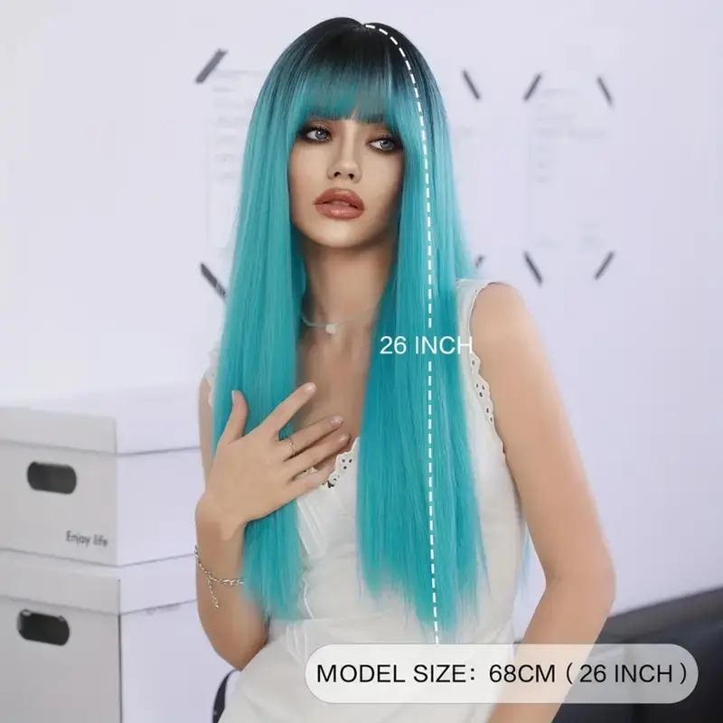 Hot Gradient Blue Wig With Dark Roots. 2