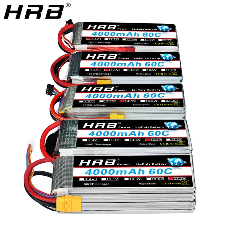 Hrb 3S 4S 4000Mah Lipo Battery 14.8V 7.4V 11.1V Deans Xt60 T 5S 6S 2S 22.2V 18.5V 1S Rc Fpv Airplanes Drone Truck Car 60C Parts 1