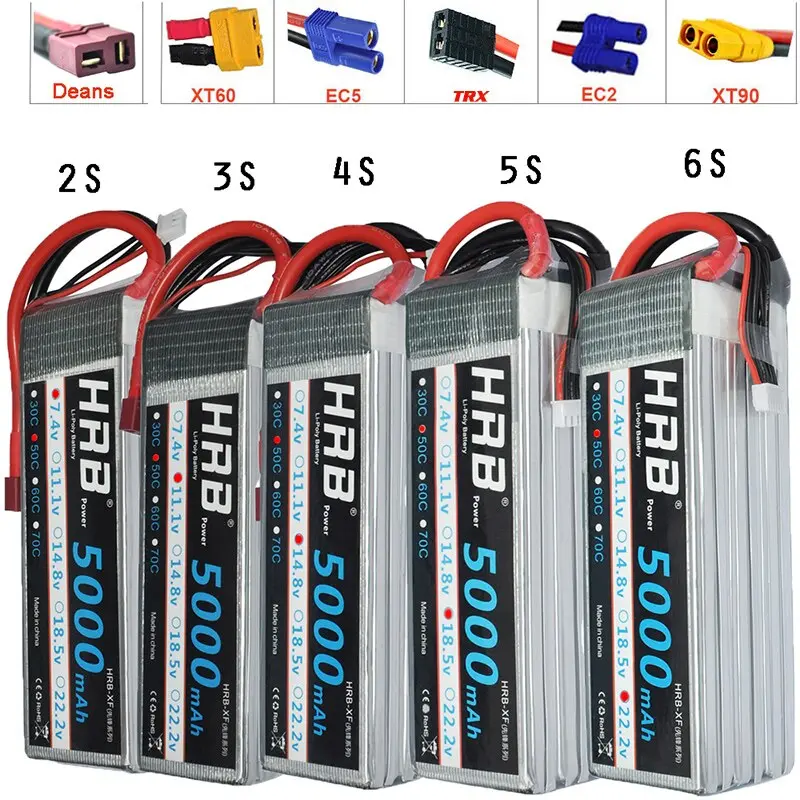 Hrb Fpv 450 500 7.4V 11.1V 14.8V 18.5V 22.2V 5000Mah 50C 100C 2S 3S 4S 5S 6S Lipo Battery For Traxxas Car Helicopter Boat 1