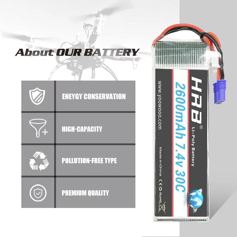 Hrb Lipo 2S Battery Hubsan H501s Battery 7.4V 2600Mah 30C Ec2 Rc Drone Akku Li-Polymer For Rc Quadcopter Helicopter Airplane 4