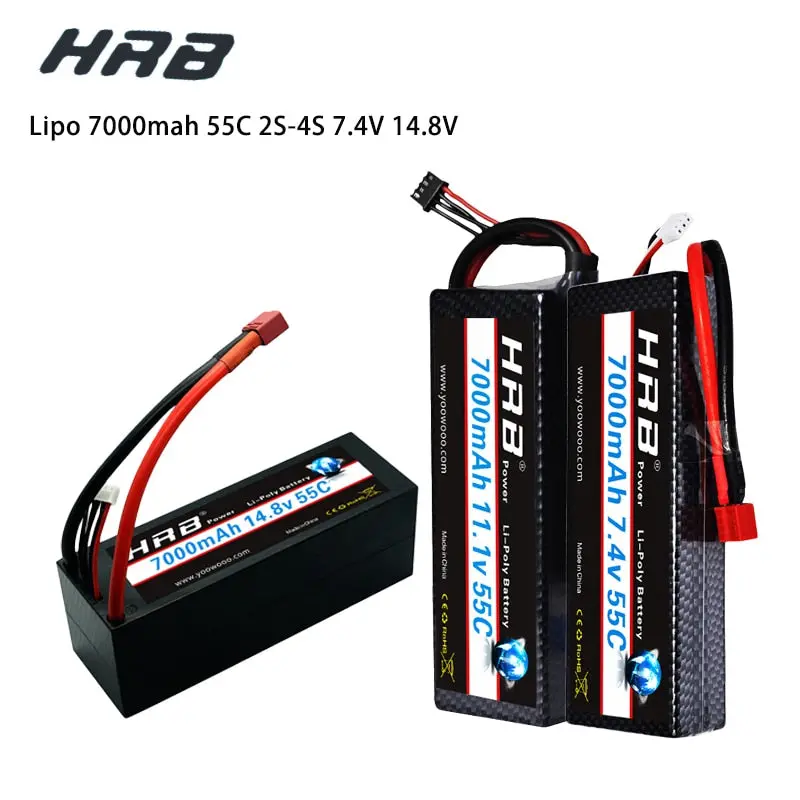 Hrb Lipo 7.4V 11.1V 14.8V 2S 3S 4S 2P Battery 7.4V 7000Mah 55C T Dean Xt60 Max 110C Hard Case For Rc 1/10 Scale Trx Stampede Car 1