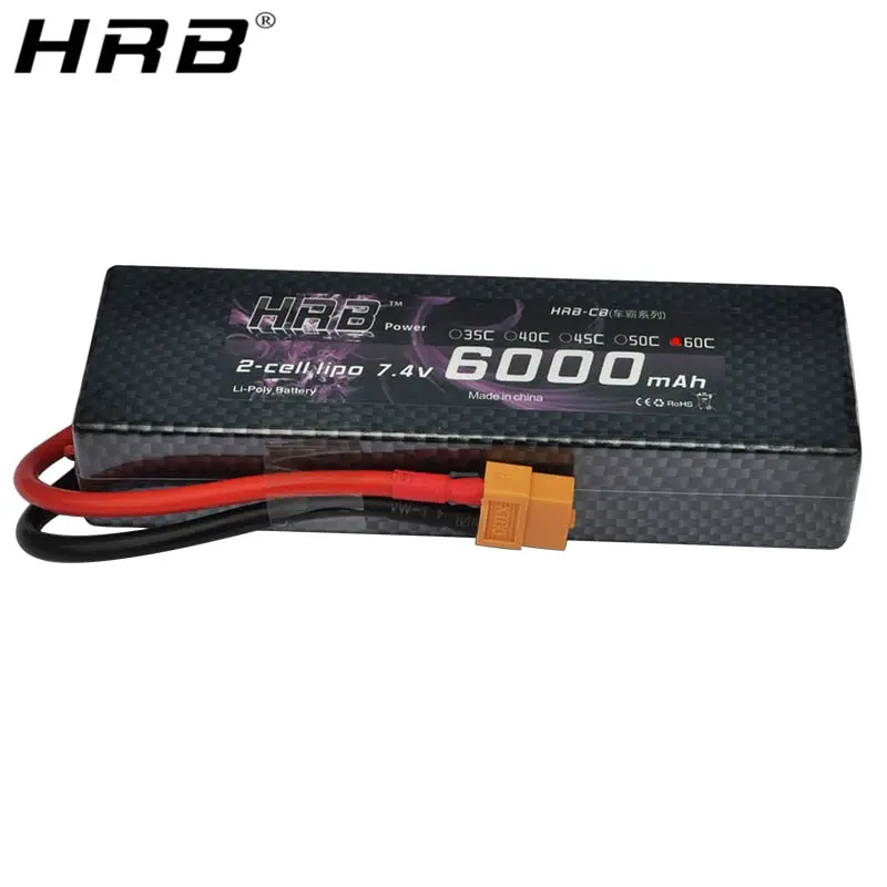 Hrb Lipo Battery 2S 7.4V 6000Mah 60C Xt60 T Deans Trx Ec5 Xt90 Rc Parts Hard Case For Traxxas Airplanes Cars Boats 4X4 1/8 1/10 1