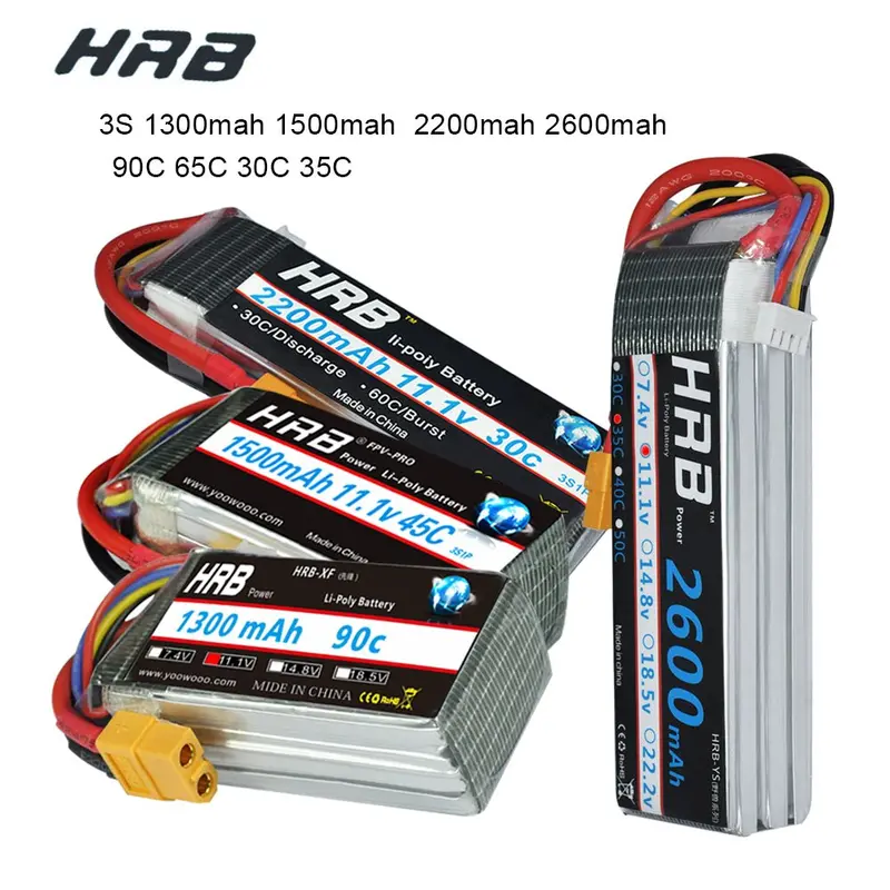Hrb Rc Lipo Battery 3S 11.1V 1500Mah 1300Mah 2200Mah 2600Mah 90C 45C 65C 30C 35C Li-Poly Battery For Fpv Rc Drones Helicopters 1