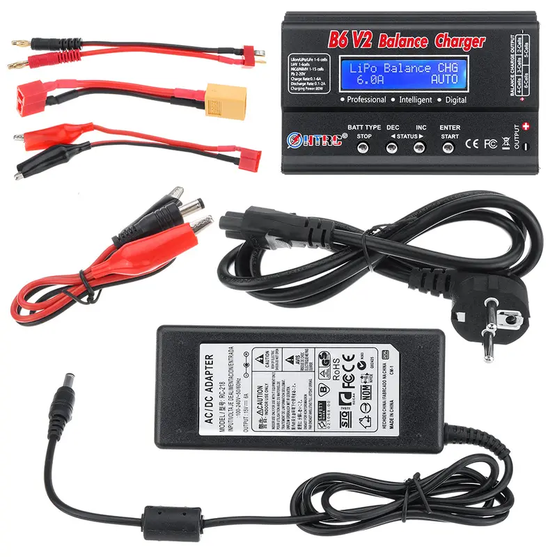 Htrc B6 V2 80W 6A Dc 1-6S Battery Balance Charger Discharger Black With Power Supply 1