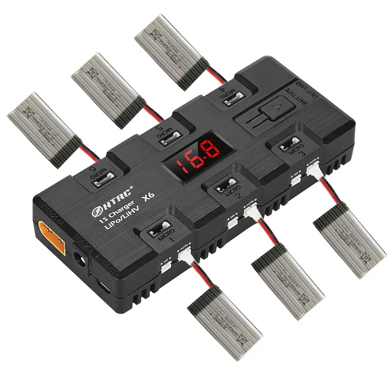 Htrc X6 4W*6 1A*6 Dc Battery Charger With Micro Mx Mcpx Jst Port For 1S Lipo/Lihv Battery 1