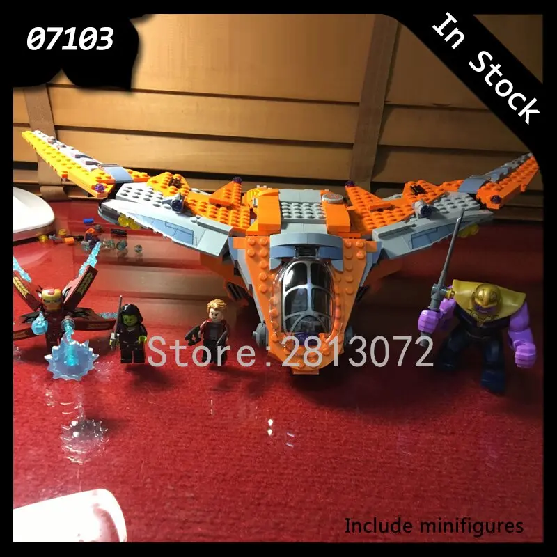 In Stock 07103 Marvel Movie The Thanos Ultimate Battle Ship 755Pcs Building Blocks Compatible 76107 Bricks Super Heroes Avengers 1