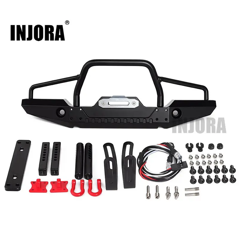 Injora 1:10 Rc Rock Car Metal Front Bumper With Led Light For Axial Scx10 90046 90047 Traxxas Trx-4 Rc Crawler 1
