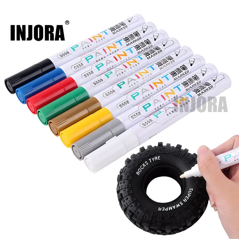 Injora 2Pcs 8 Colors Optional Rc Car Tire Paint Marker Drawing Pen Tool For Rc Car Crawler Traxxas Trx4 Axial Scx10 1
