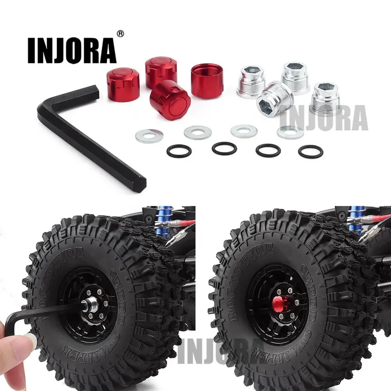 Injora 4Pcs Aluminium Rc Car M4 Nut Wheel Rim Center Cap For 1/10 Rc Crawler Traxxas Trx4 Axial Scx10 90046 Tamiya Mst Redcat 1