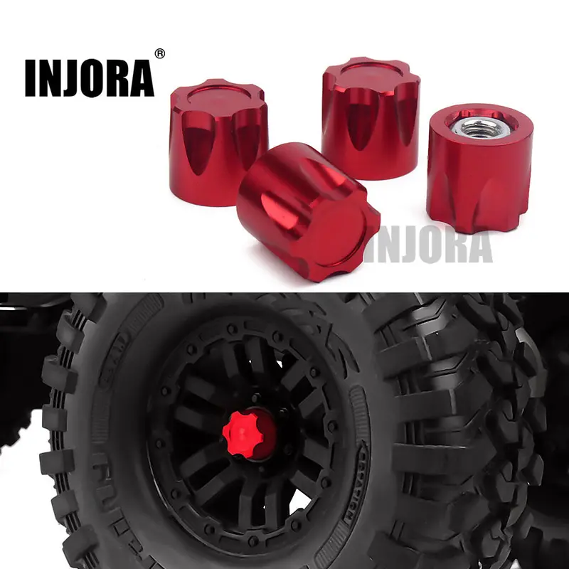 Injora 4Pcs Aluminium Rc Car Wheel Rim Center Cap M4 Nut For 1/10 Rc Crawler Traxxas Trx4 Axial Scx10 90046 D90 Tamiya Mst 1