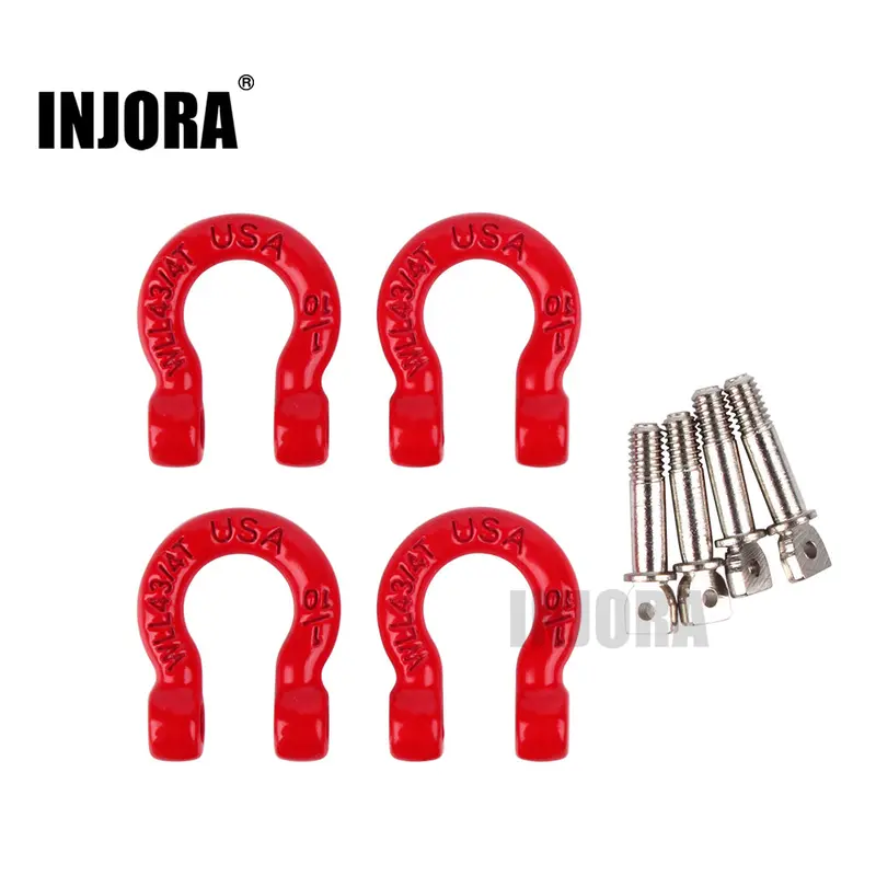 Injora 4Pcs Red Metal Bumper D-Ring Tow Hook For 1/10 Rc Crawler Car Traxxas Trx-4 Axial Scx10 90046 D90 1