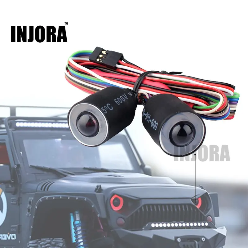 Injora Red/Blue Led Lights Headlight For 1/10 Rc Rock Crawler Axial Scx10 D90 Jeep Wrangler Body Shell 1