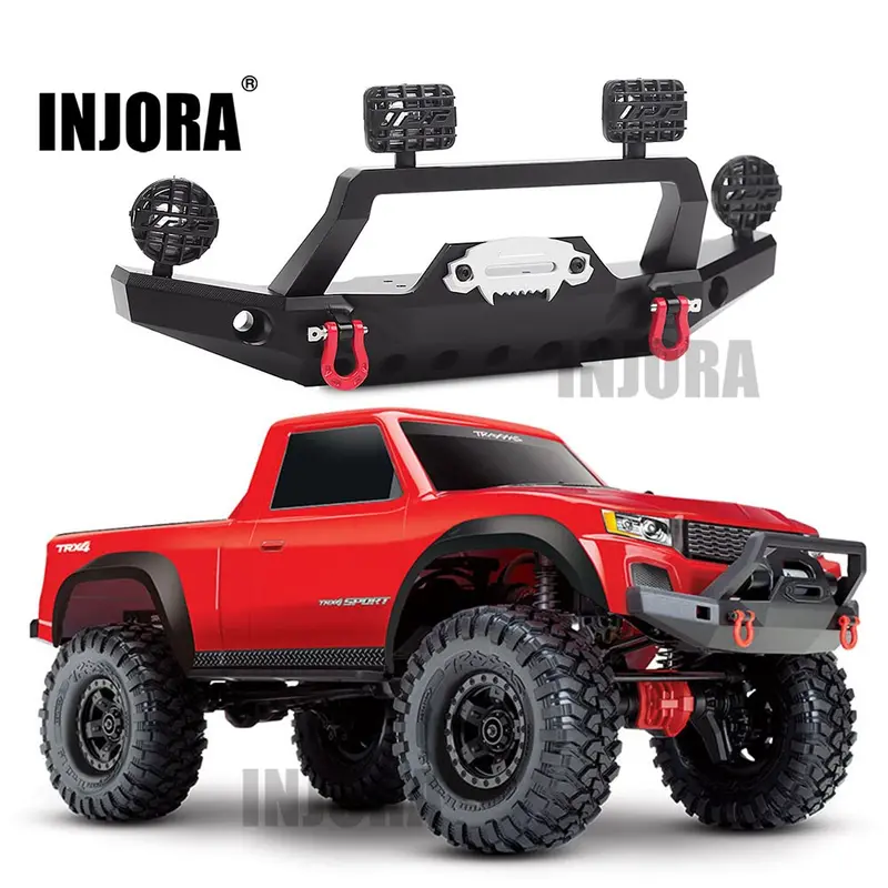 Injora Trx-4 Metal Front Bumper With Led Light For 1/10 Rc Crawler Traxxas Trx4 Sport 82024-4 Parts 1