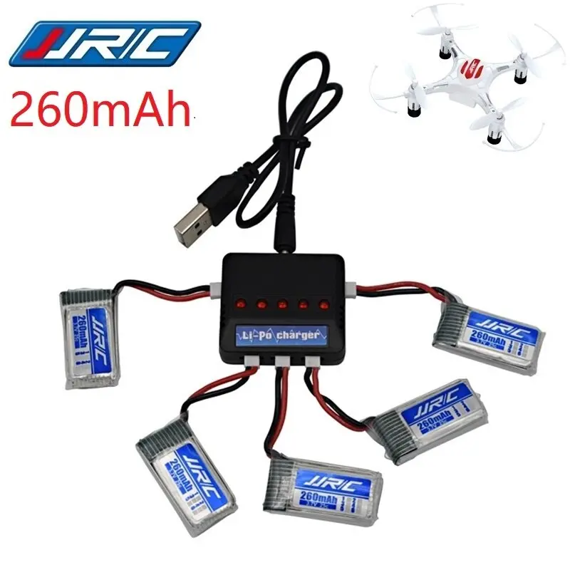 Jjrc H8 Mini Original Battery 3.7V 260Mah Lipo Battery And (5In1) Charger For Jjrc H8 Jjrc H8 Rc Quadcopter Drone Part H8mini 1