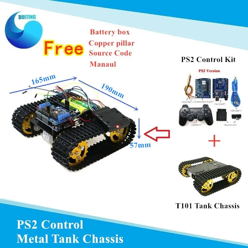 Joystick Control Smart Robot Tank Chassis For Ps2 With Dual Dc 12V Motor+Control Board+Motor Driver Board For Diy Project T101 1