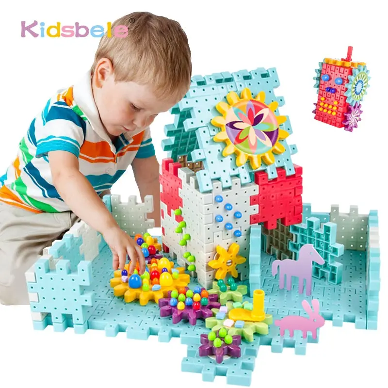 Kids 3D Gears Block Diy Toy Mushroom Nail Plastic Educational Toys Assembly Building Blocks Kit Bricks Toys For Boys Girls 1