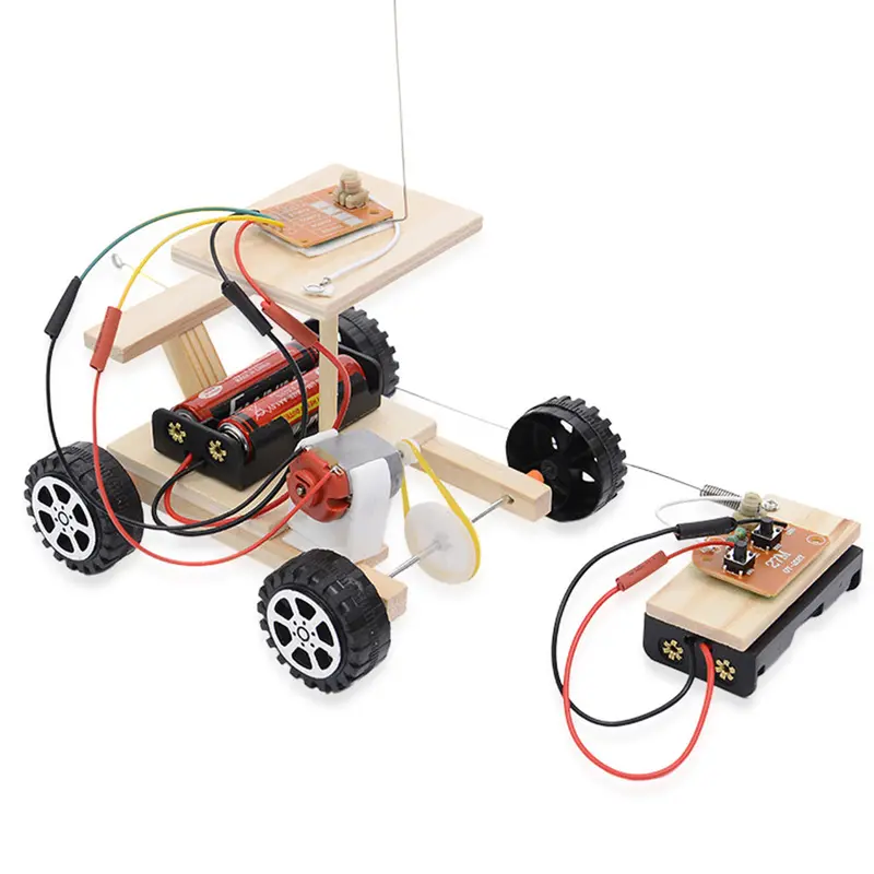 Kids Children Racing Model Kit Diy Science Experiments Car Remote Control Assembled Motor Principle Wooden Set Educational Toy 1
