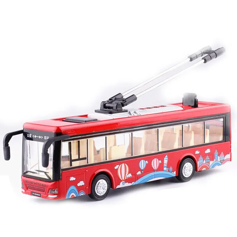 Kids Toys Alloy Sightseeing Bus Model 1/32 Trolley Bus Diecast Tram Bus Vehicles Car Toy With Light & Sound Collections 1