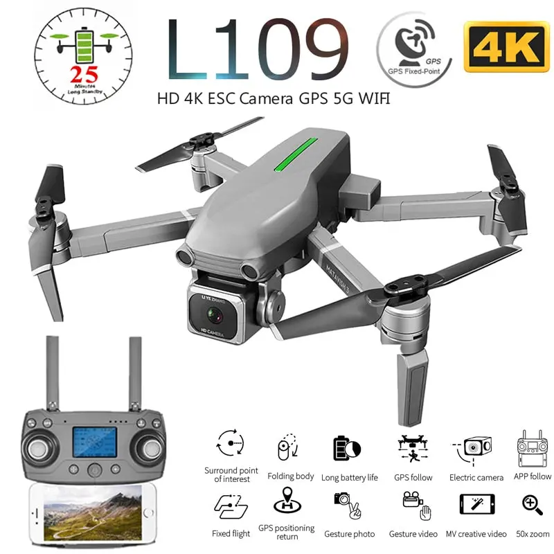L109 L109-Pro Gps Profissional Drone With Hd 4K Esc Camera 5G Wifi Fpv Optical Flow Brushless Motor Rc Quadcopter Helicopter Toy 1
