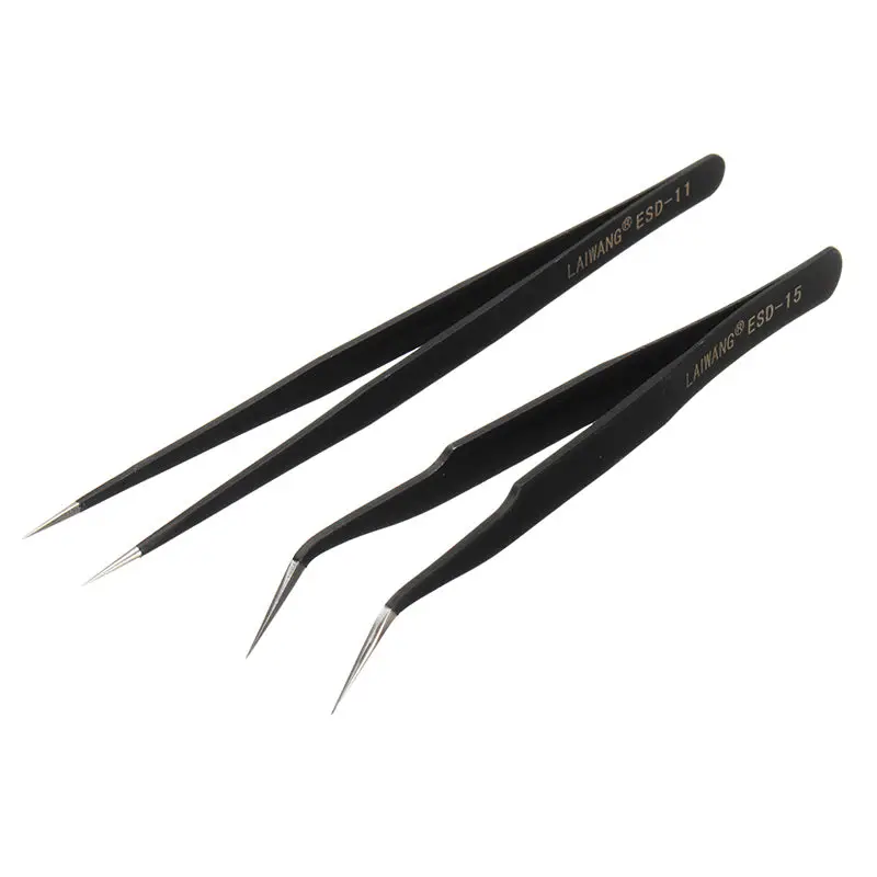 Lawang Esd-15 2Pcs Stainless Steel Anti-Static Tweezers 1
