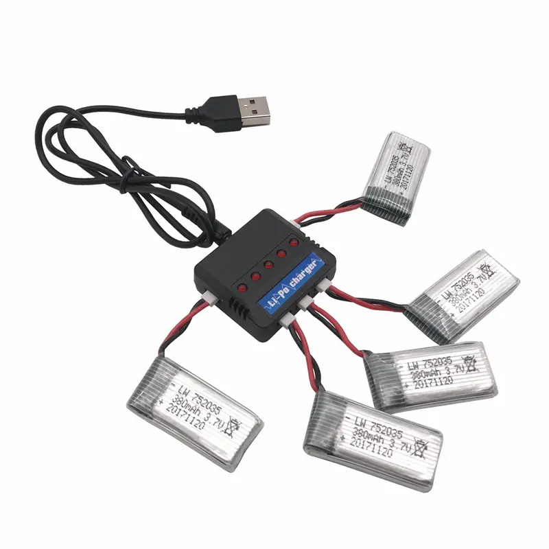 Limskey 3.7V 380Mah Lipo Battery + Usb Charger Spare Parts For Hubsan X4 H107 H107l H107d Jd385 Jd388 Battery 1