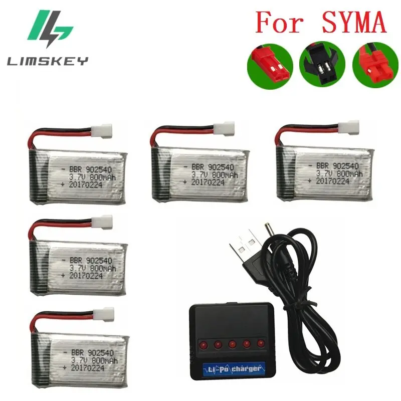 Limskey 800Mah 3.7V 25C Lipo Battery + (5-In-1) Charger For Syma X5 X5s X5c X5hw X5hc Rc Drone Quadcopter Spare Battery Parts #1 1