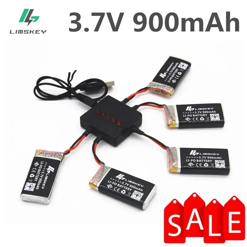 Limskey 900Mah 3.7V Lipo Battery + Usb Charger For Syma X5c X5 X5sw Mjx X708 W Rc Drone Quadcopter Spare Battery Parts 1