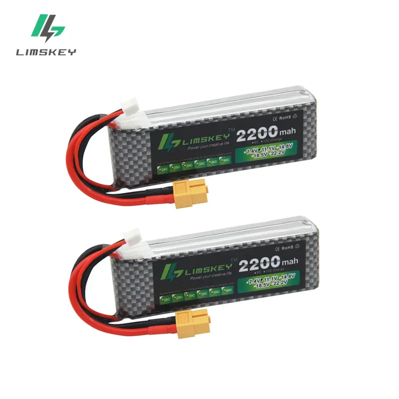 Limskey Power Brand New Lipo Battery 11.1V 2200 Mah 30C Max 60C 3S T Plug For Rc Car Airplane T-Rex 450 Helicopter Part 2Pcs/Lot 1
