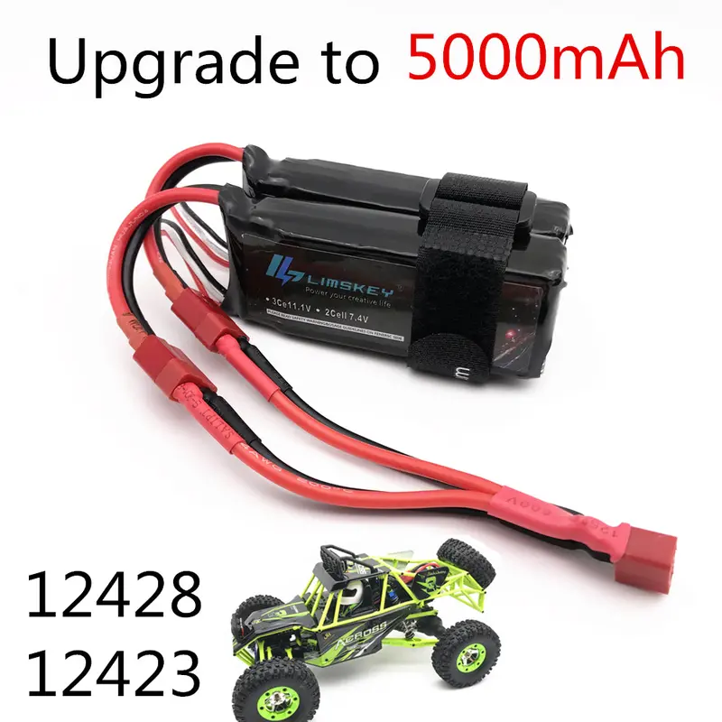 Limskey Power Upgrade To 7.4V 5000Mah (2Pcs*2500Mah 7.4V ) 40C 2S Lipo Battery T Plug For Wltoys 12428 12423 Rc Car Parts 1