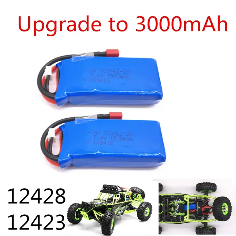 Limskey Upgrade To 3000Mah (2*1500Mah) Rc Lipo Battery 2S 7.4V 1500Mah 25C For Wltoys 12428 12423 1:12 Rc Car 9125 Spare Parts 1
