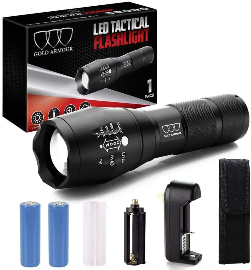 Linterna Táctica Led Con Batería Recargable Y Funda 1