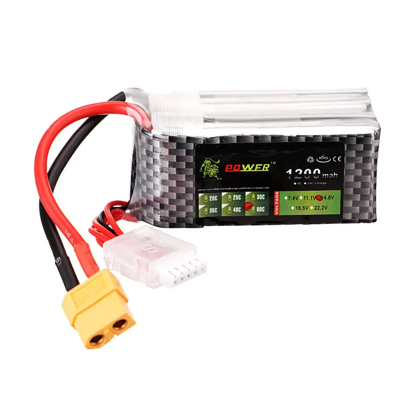 Lion Power 14.8V 1200Mah 60C 4S Lipo Battery Xt60 Plug For Fpv Rc Drone 1
