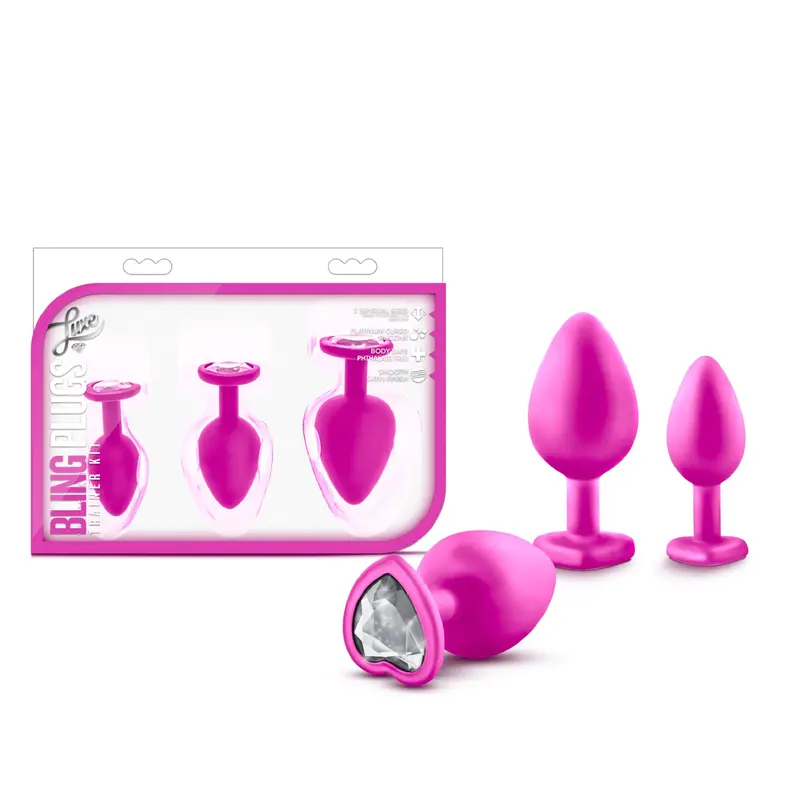 Luxe Bling Glitter Plugs Training Kit Pink With White Gems. 1