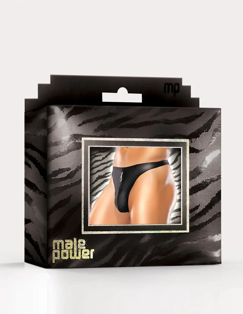 Male Power Spandex Zipper Thong - Black. 1