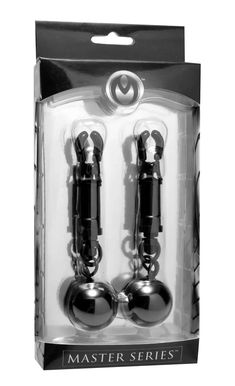 Master Series Black Bomber Nipple Clamps With Ball Weights. 1
