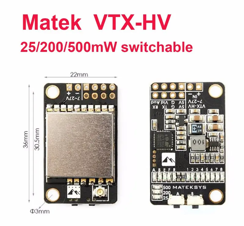Matek 5.8G 40Ch 25/200/500Mw Switchable Video Transmitter Vtx-Hv With 5V/1A Bec Output 1
