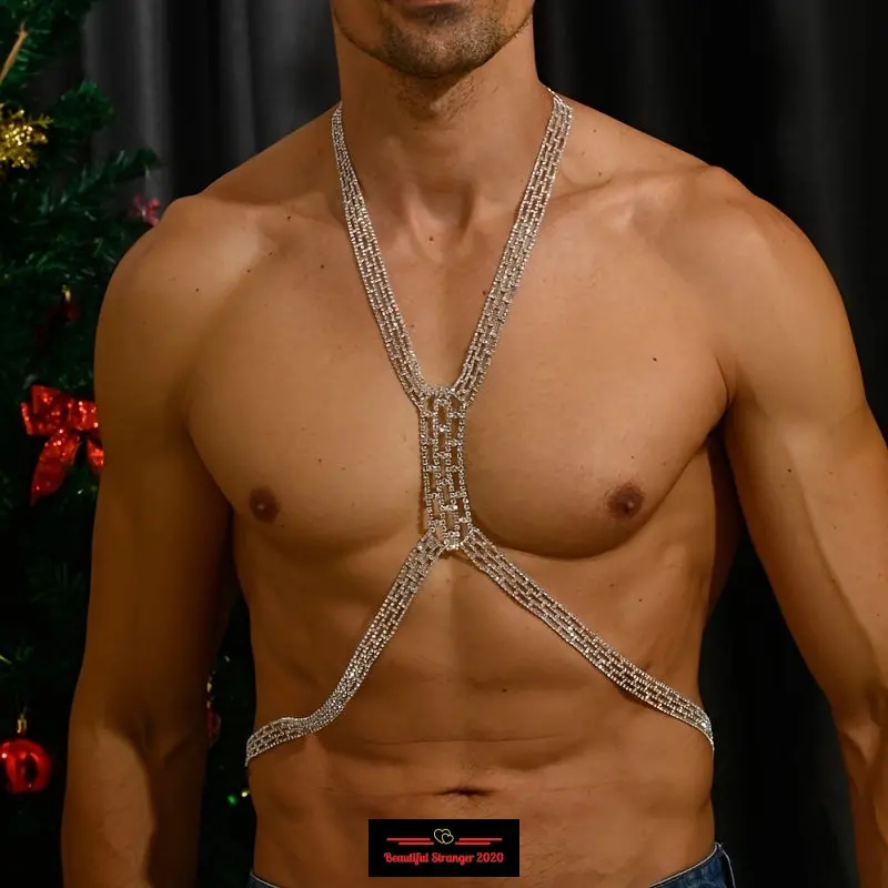 Men's  Crystal Body Chain Harness. 1