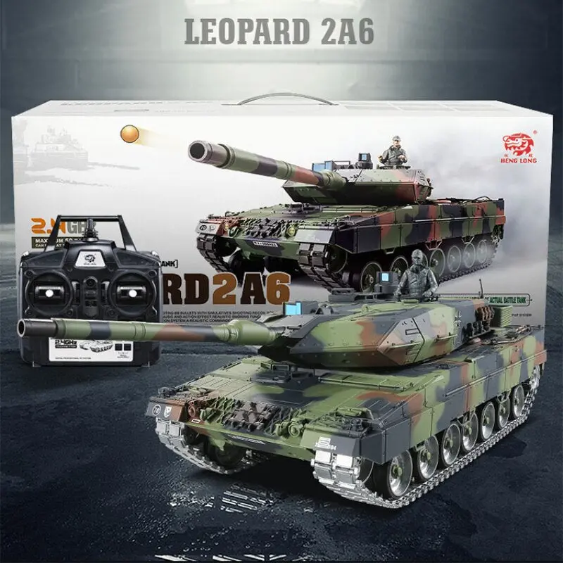 Metal Tank 2.4G German Leopard 2A6 Real Simulation Sound Infrared Rc Tank Emission Bullet Metal Track Metal Drive Wheel Tank Toy 1