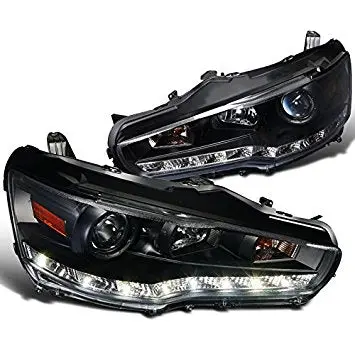 Mitsubishi Lancer Faros Fondo Negro Led Y Lupa 08 - 15 1
