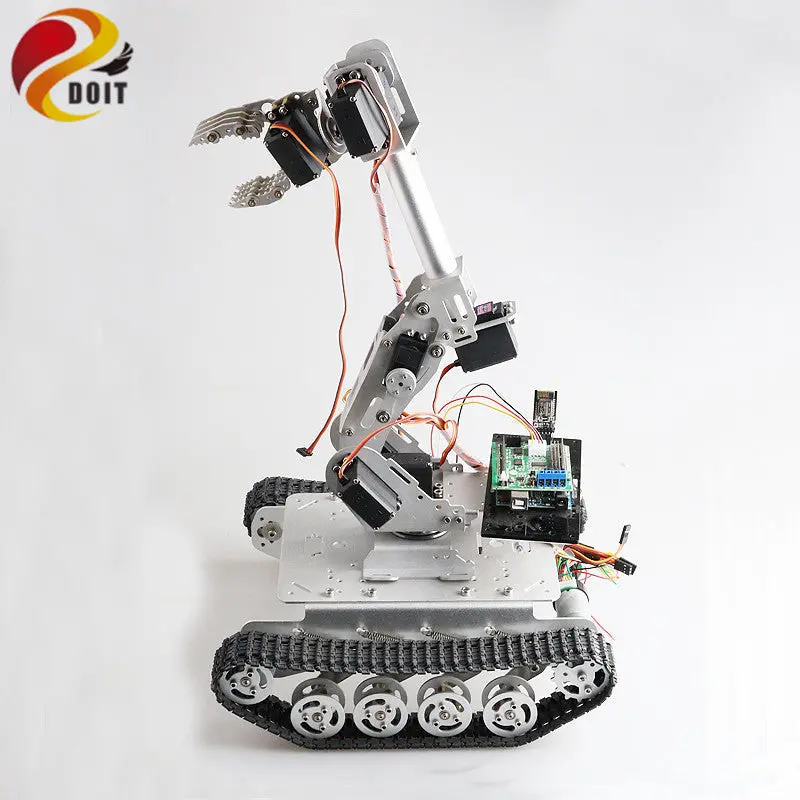 Mobile Robot With 8 Dof Mechanical Arm Shock Absorber Tank Chassis For Grabbing Transport Diy Educational Project 1