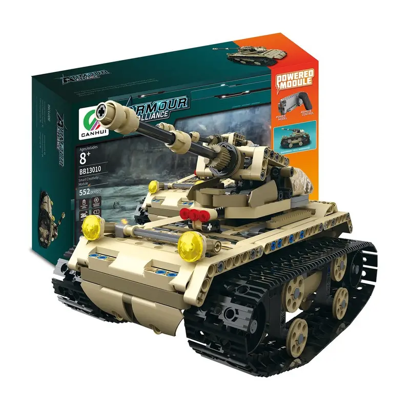 Mofun-13010/13011 2.4G 4H Usb Charging Building Block Simulated Heavy Track Tank 497Pcs Diy Electric Rc Tank Model For Children 1