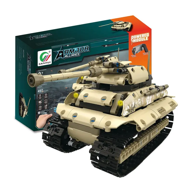 Mofun-13010/13011 2.4G 4H Usb Charging Building Block Simulated Heavy Track Tank 497Pcs Diy Electric Rc Tank Model For Children 1
